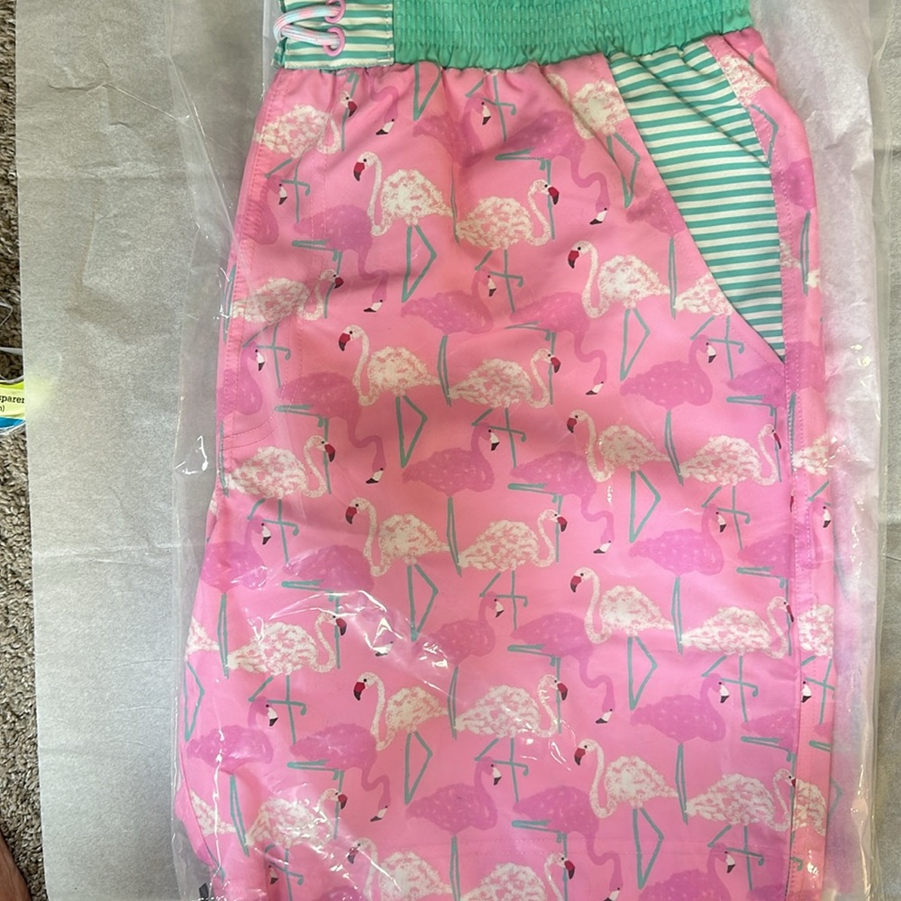 Flamingo swim trunks